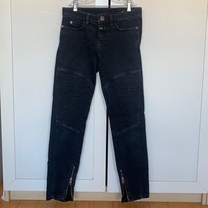 Closed black washed vintage motorcycle jeans